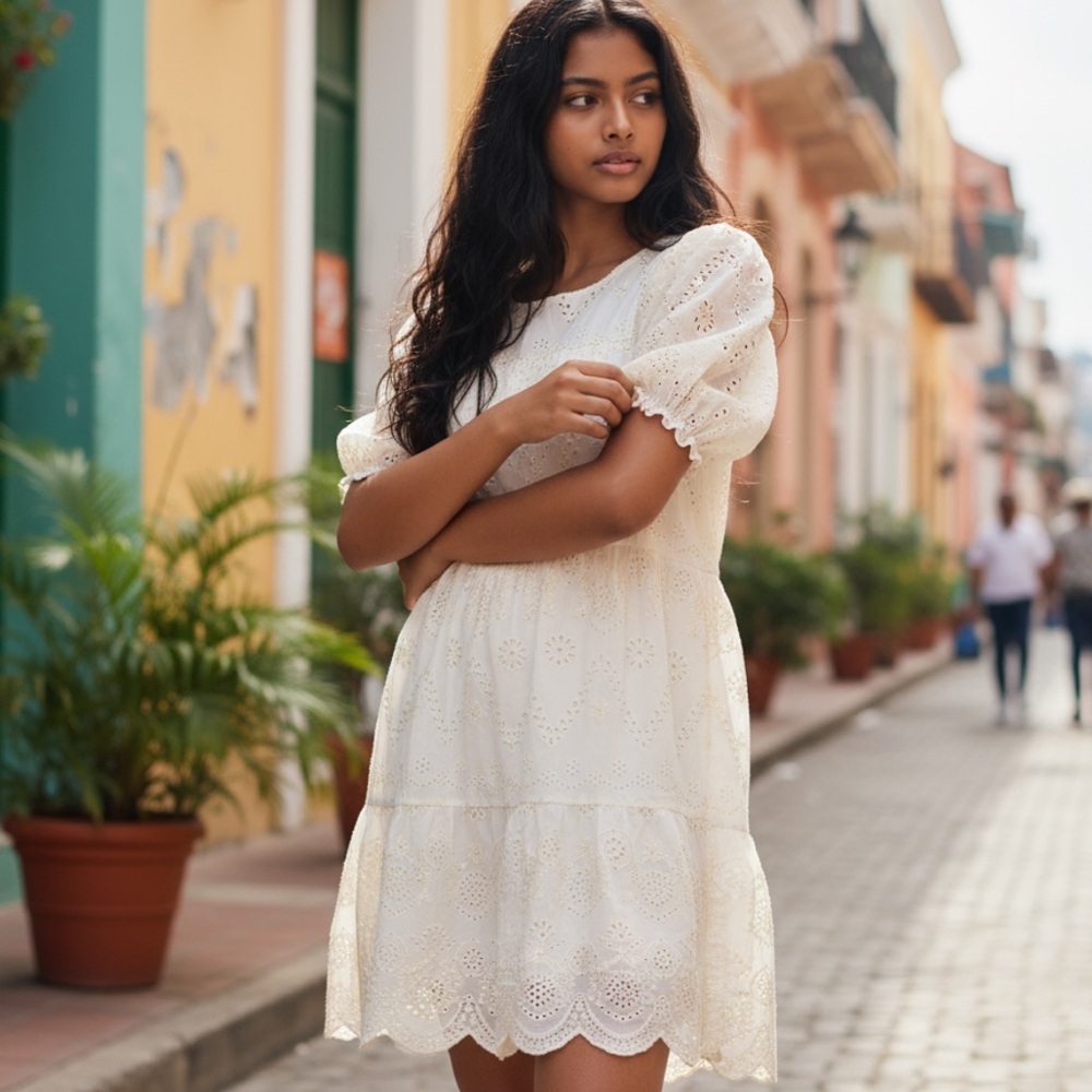 Moon River embroidered eyelet cotton dress l